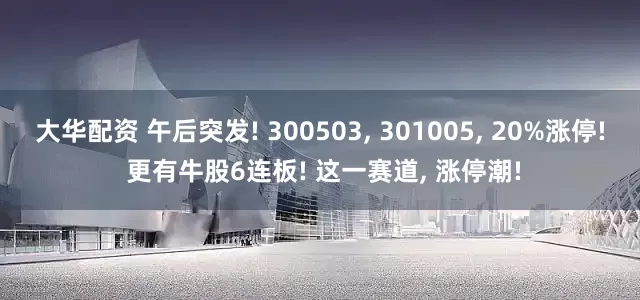 大华配资 午后突发! 300503, 301005, 20%涨停! 更有牛股6连板! 这一赛道, 涨停潮!